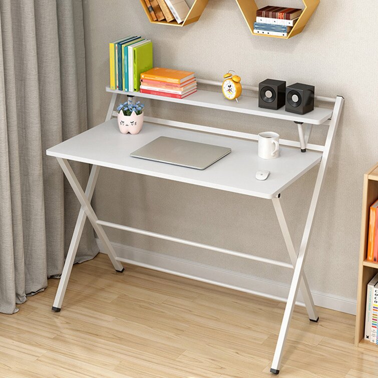 27 Inch Folding Computer Desk With Monitor Shelf For Small Spaces 